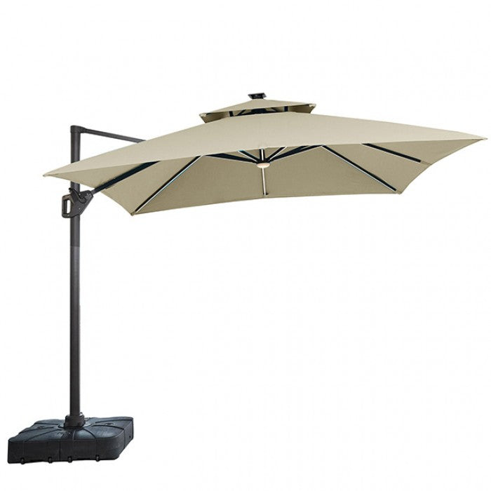 Aurora 10 Ft Square Umbrella w/ Double Top w/ LED Bulb Umbrella Beige