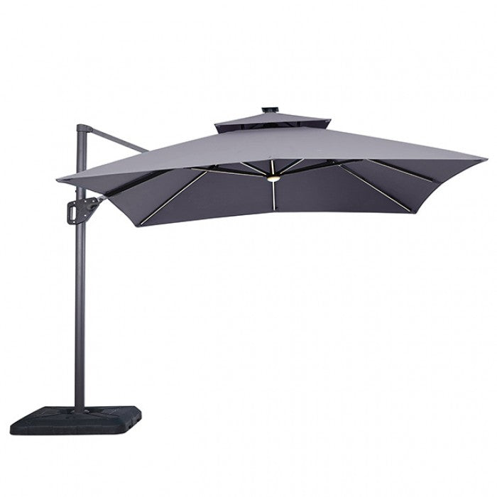 Aurora 10 Ft Square Umbrella w/ Double Top w/ LED Bulb Umbrella Gray