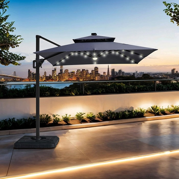 Xico 8 Ft Square Umbrella w/ Double Top w/ LED Light Umbrella Gray