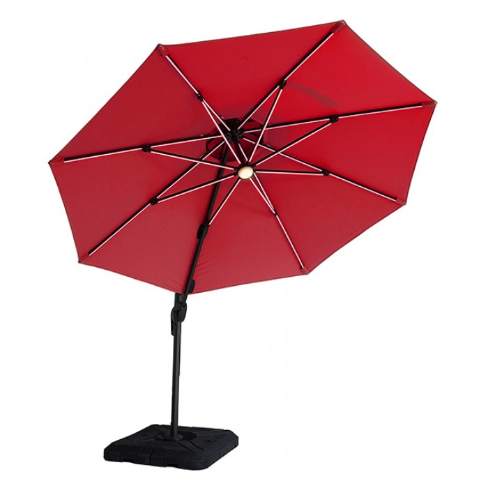 Fera 10 Ft Round Umbrella w/ LED Bulb Umbrella Red