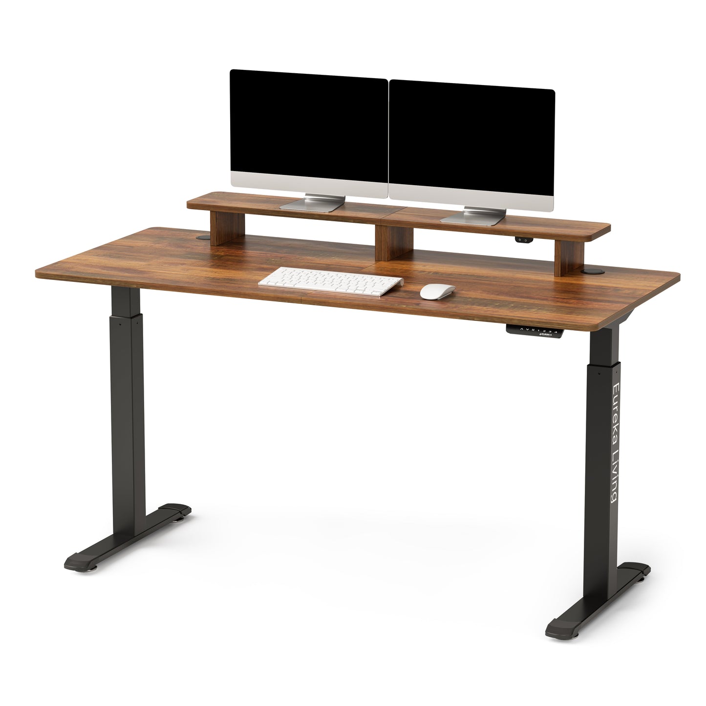 63" x 29" Walnut Height Adjustable Desk with RGB Monitor Stand