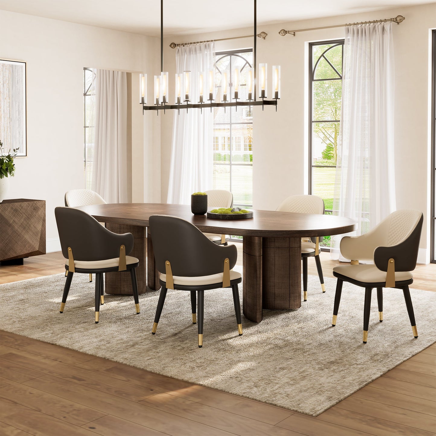 Anareli, Upholstered Dining Arm Chairs Set of 2,Beige & Dark Brown