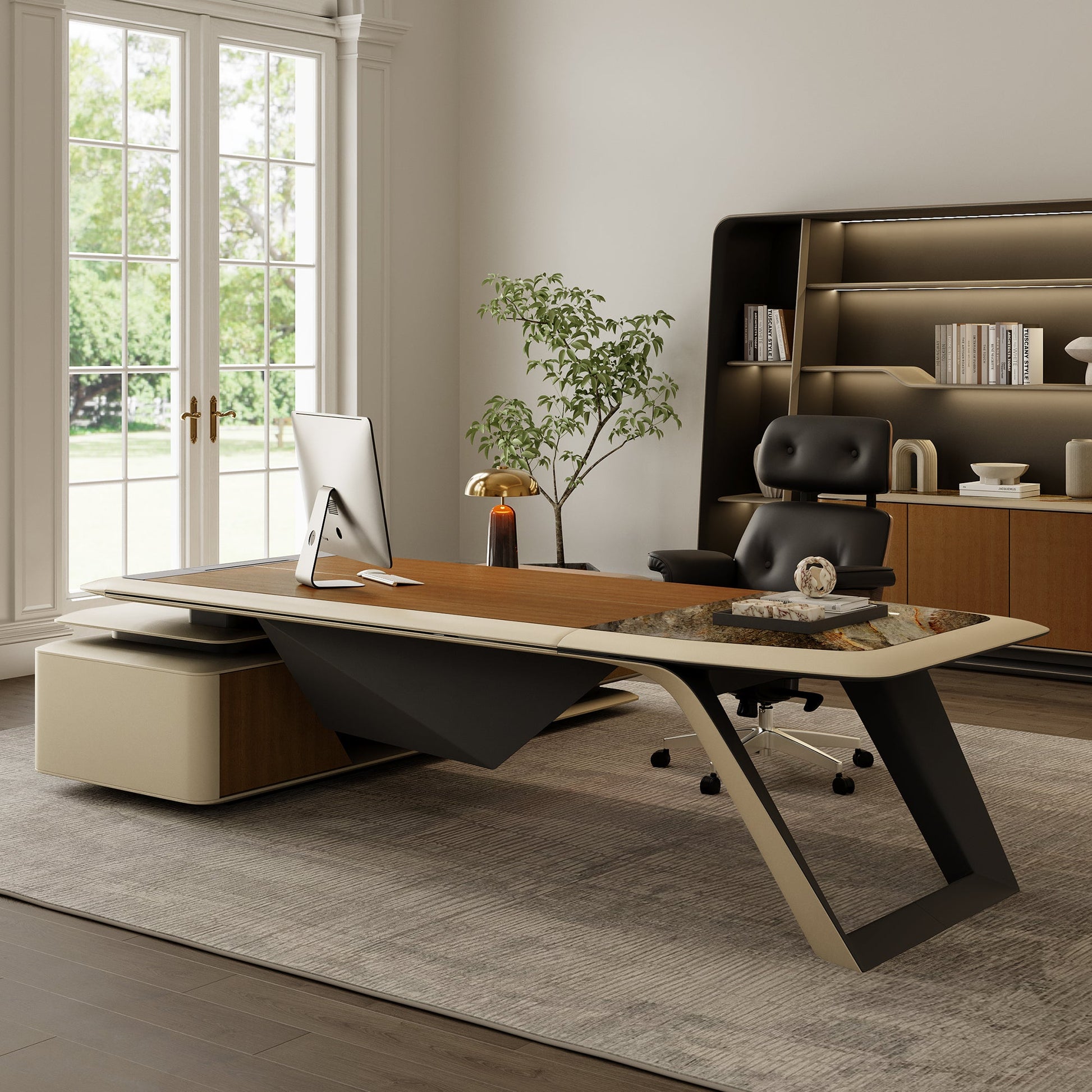 Zen Lunar, Executive Desk & Bookcase