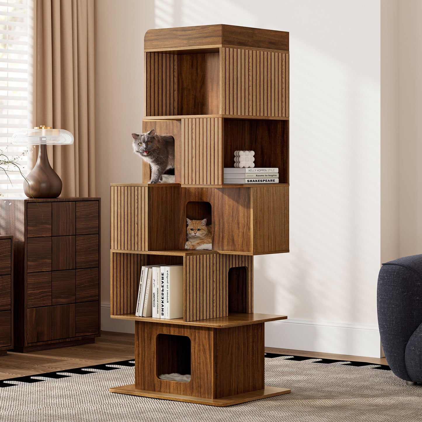 Pawlio, 72" Owner & Pet Shared Bookshelf Cat Tree