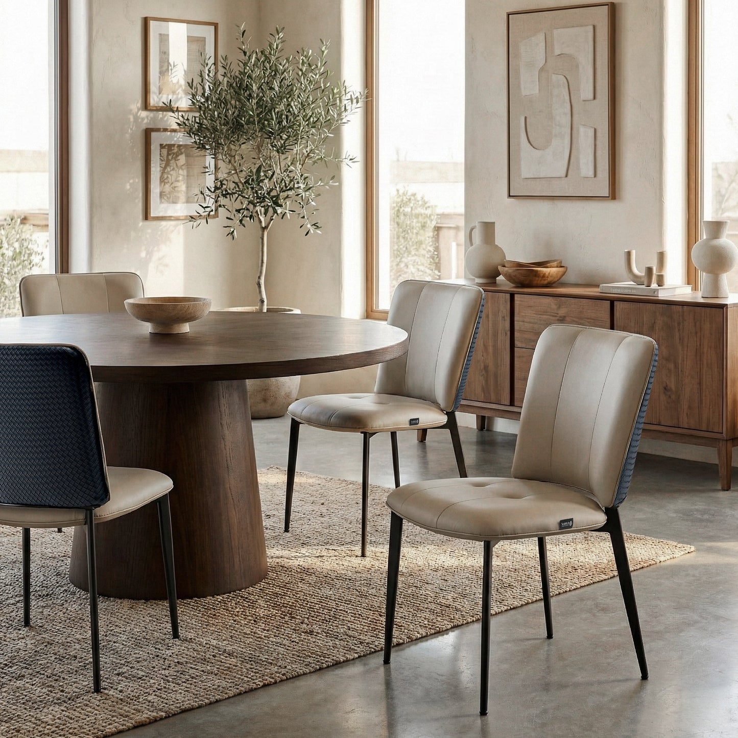Aspen, Upholstered Dining Side Chairs Set of 2,  Indigo Blue& Off-White