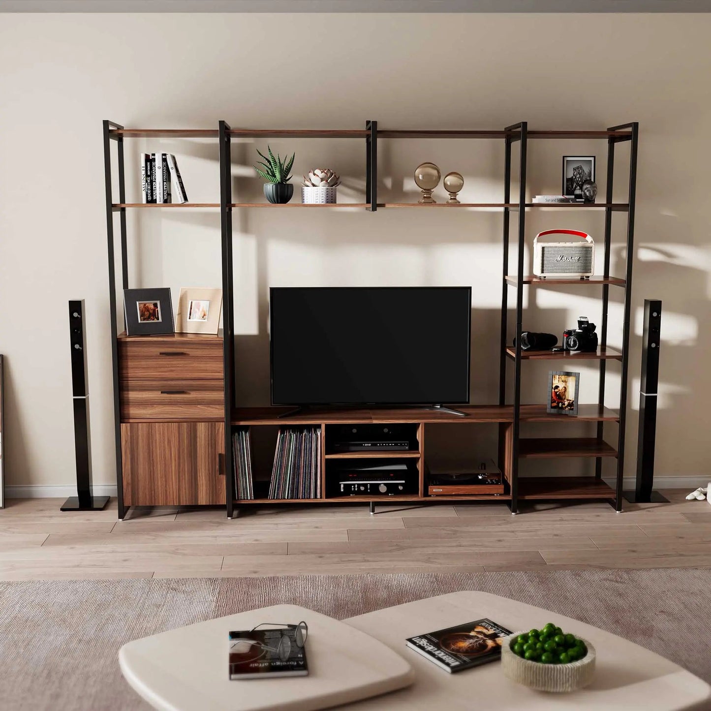 Sonoma Modern TV Stand with Storage Cabinet & Book Shelves