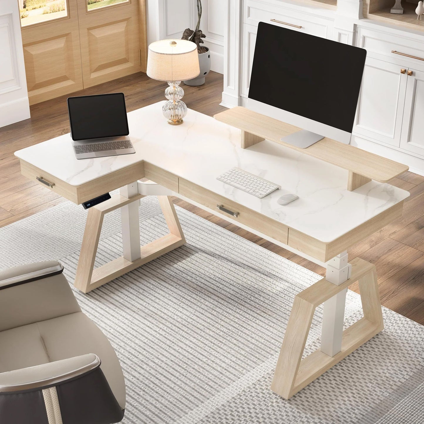Ark Pro L-Shaped Standing Desk (Sintered Stone, 63"x23")