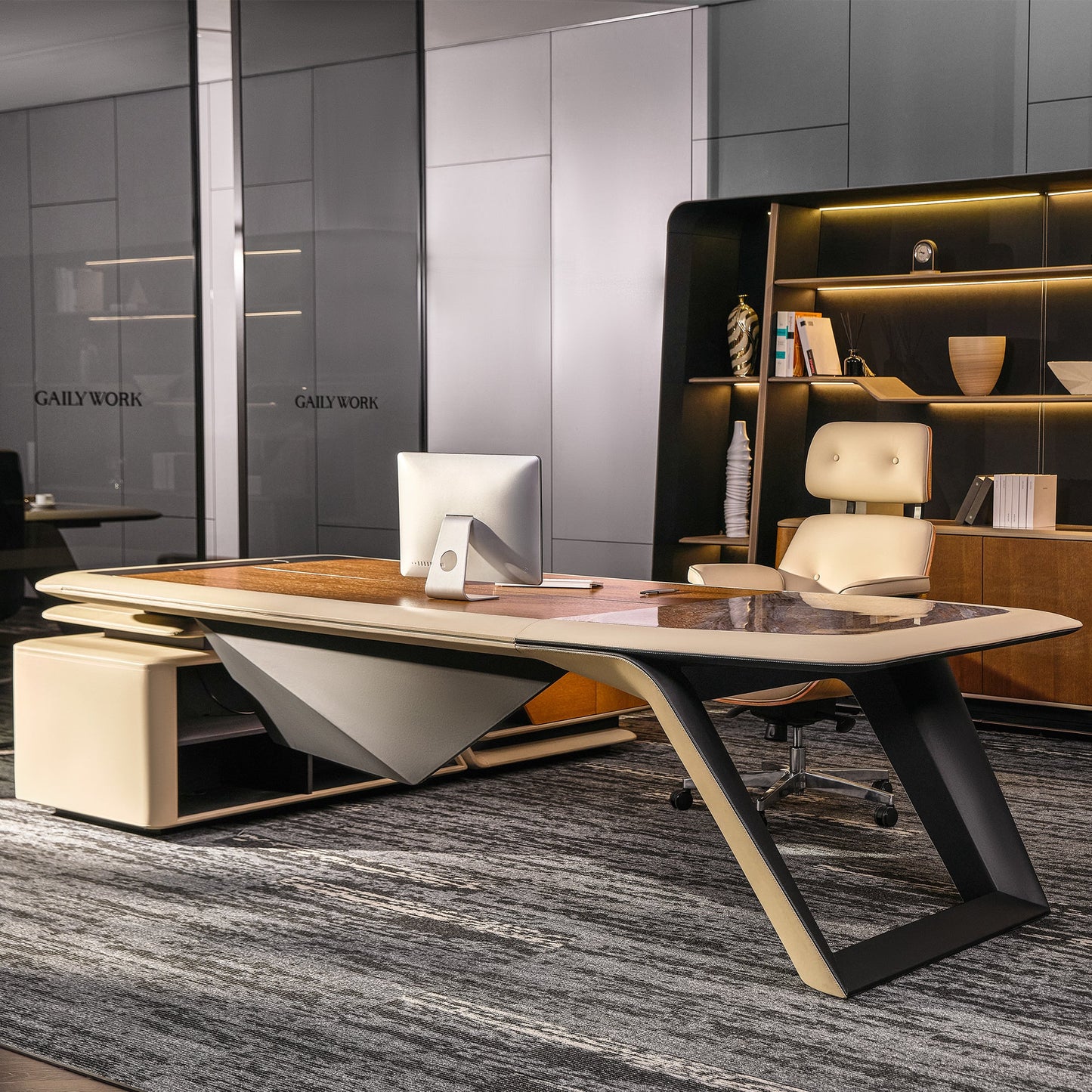 Zen Lunar, Executive Desk & Bookcase