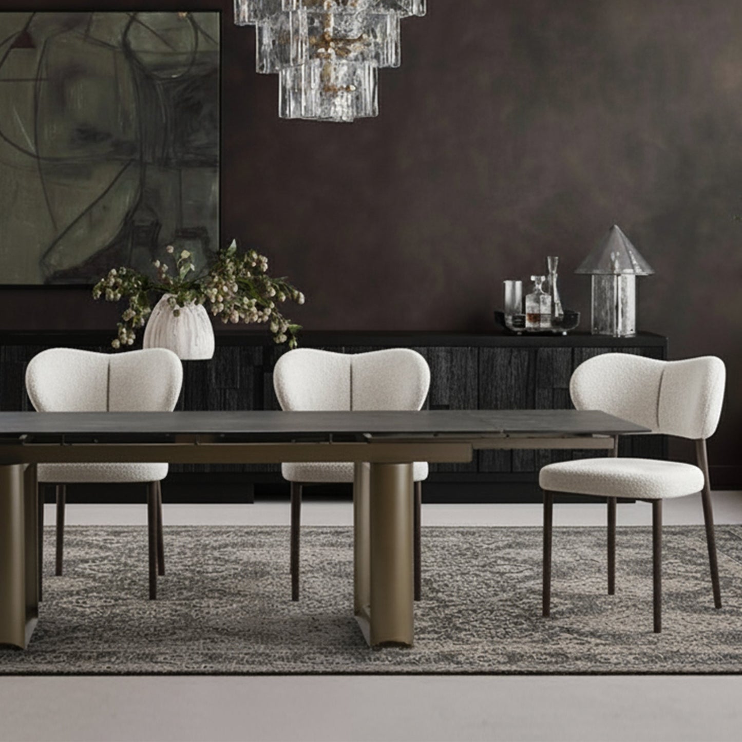 Savoy, 78"-118" Extendable Dining Table with Sintered Stone, Black