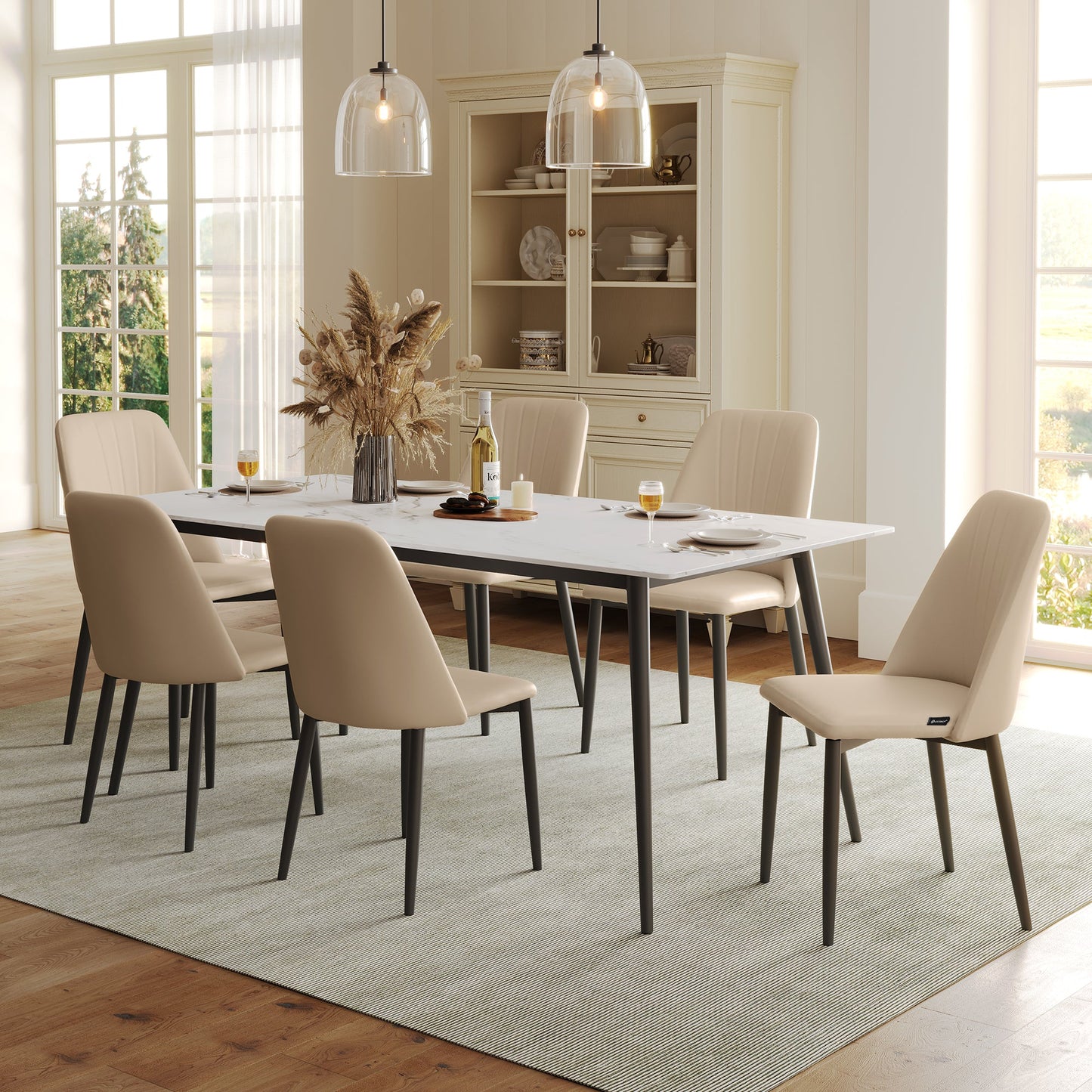 Chester, Upholstered Dining Side Chairs Set of 2, Off-white