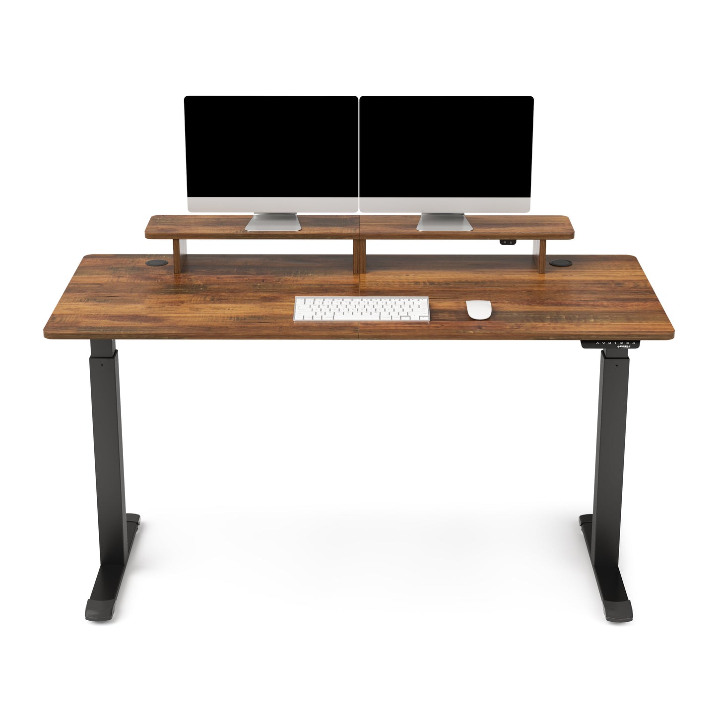 63" x 29" Walnut Height Adjustable Desk with RGB Monitor Stand