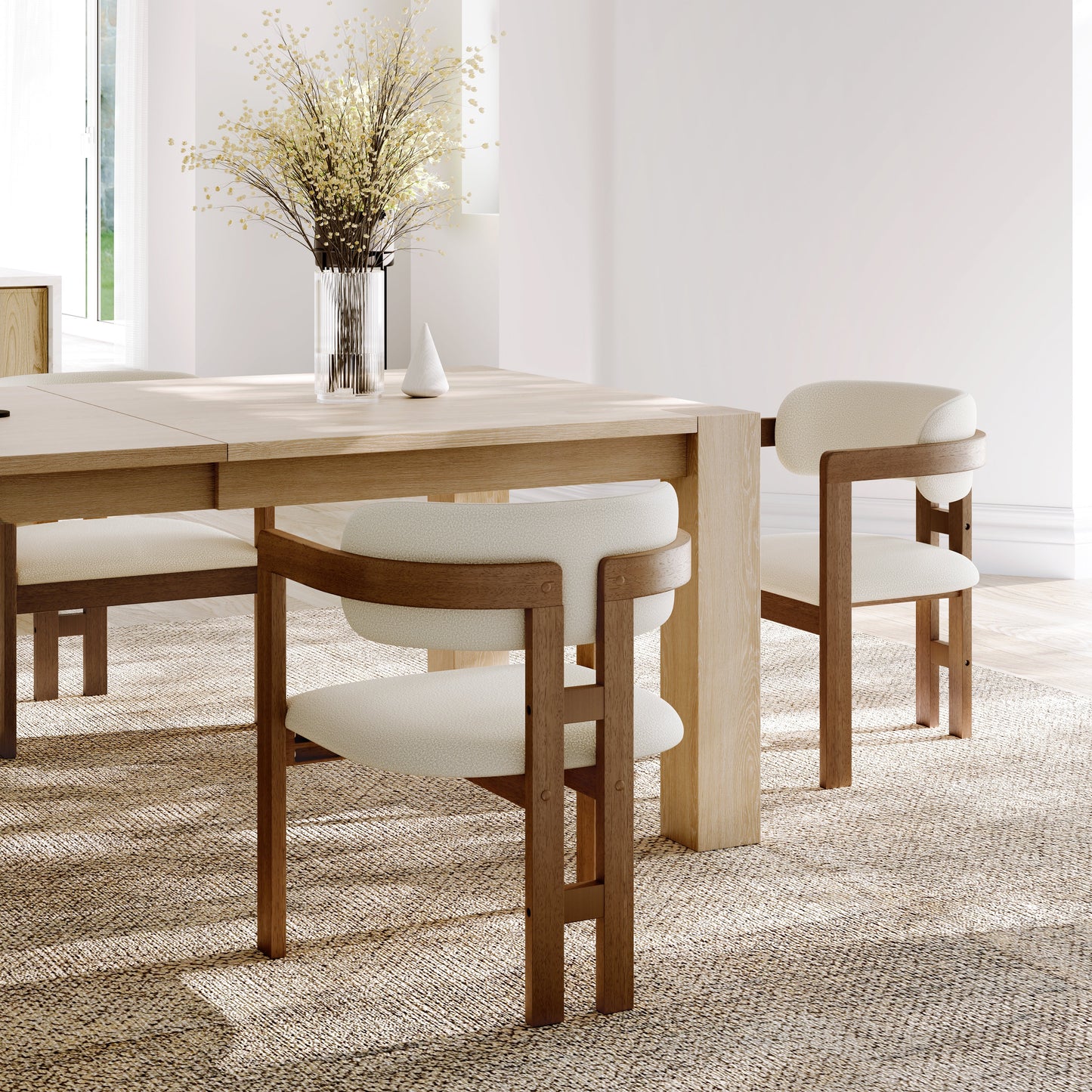 Elle Boucle Dining Chairs Set of 2, Walnut/Black