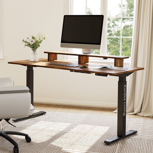 63" x 29" Walnut Height Adjustable Desk with RGB Monitor Stand