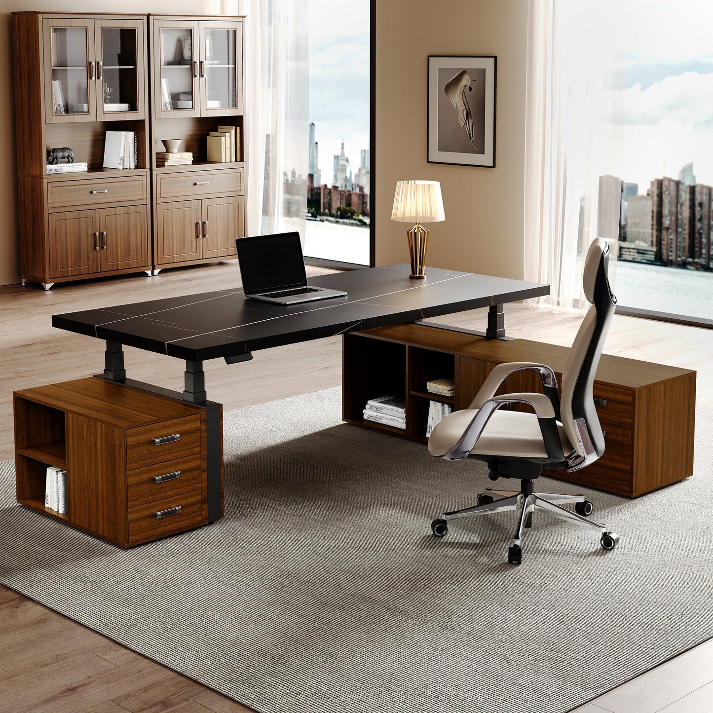 Zen Pro Series, 87"/72" Executive Standing Desk with Cabinets Set