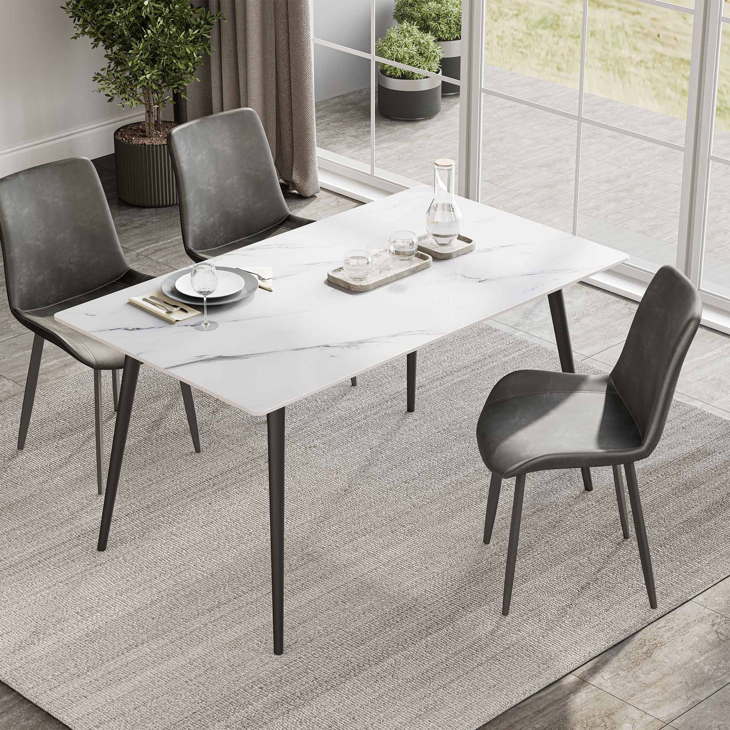 Liam, 55.91" Dining Table with Sintered Stone, White