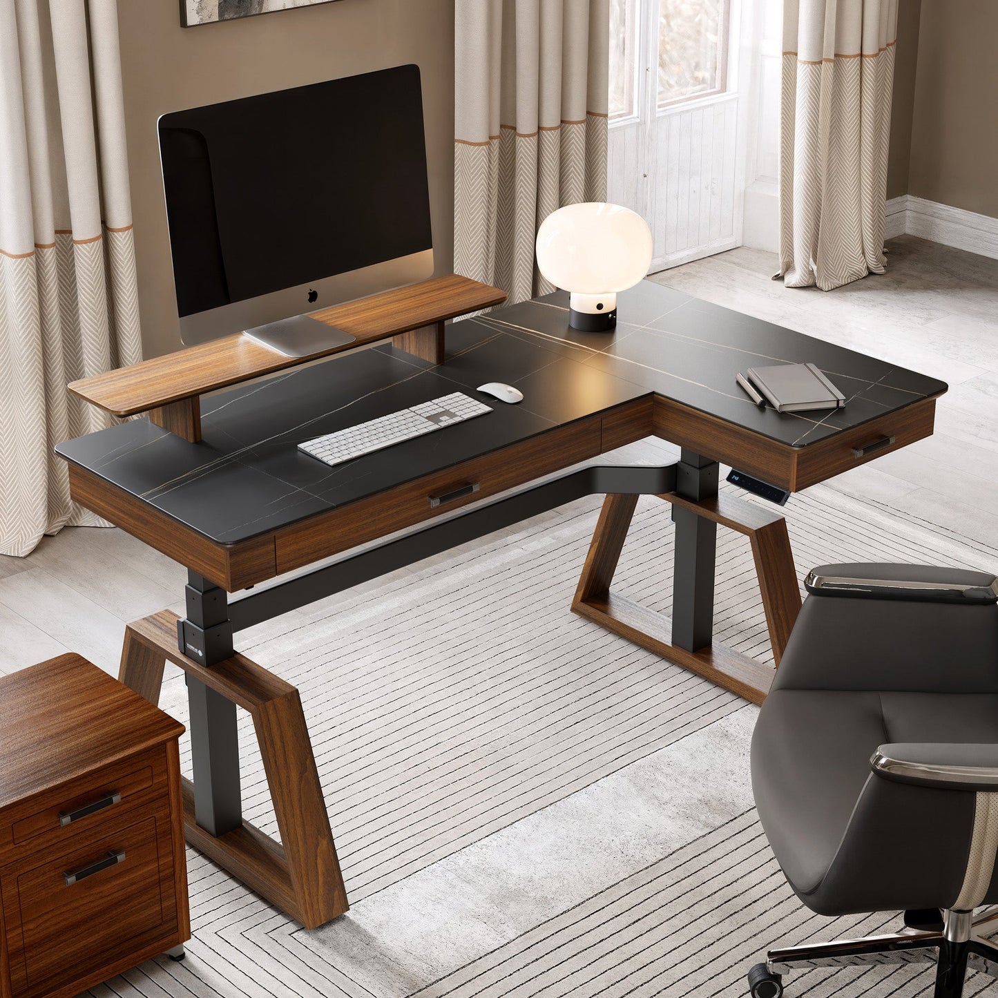Ark Pro L-Shaped Standing Desk (Sintered Stone, 63"x23")