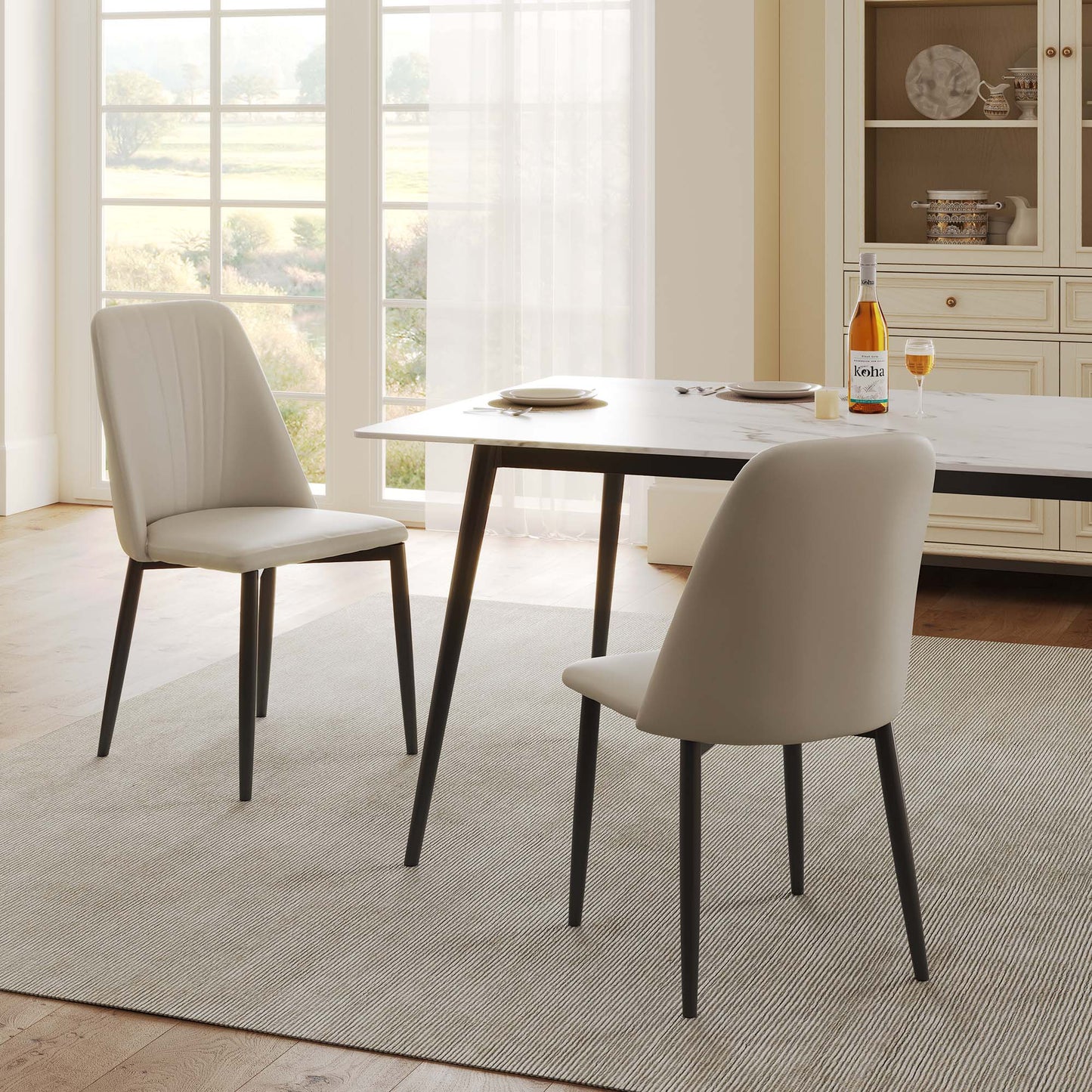 Chester, Upholstered Dining Side Chairs Set of 2, Off-white