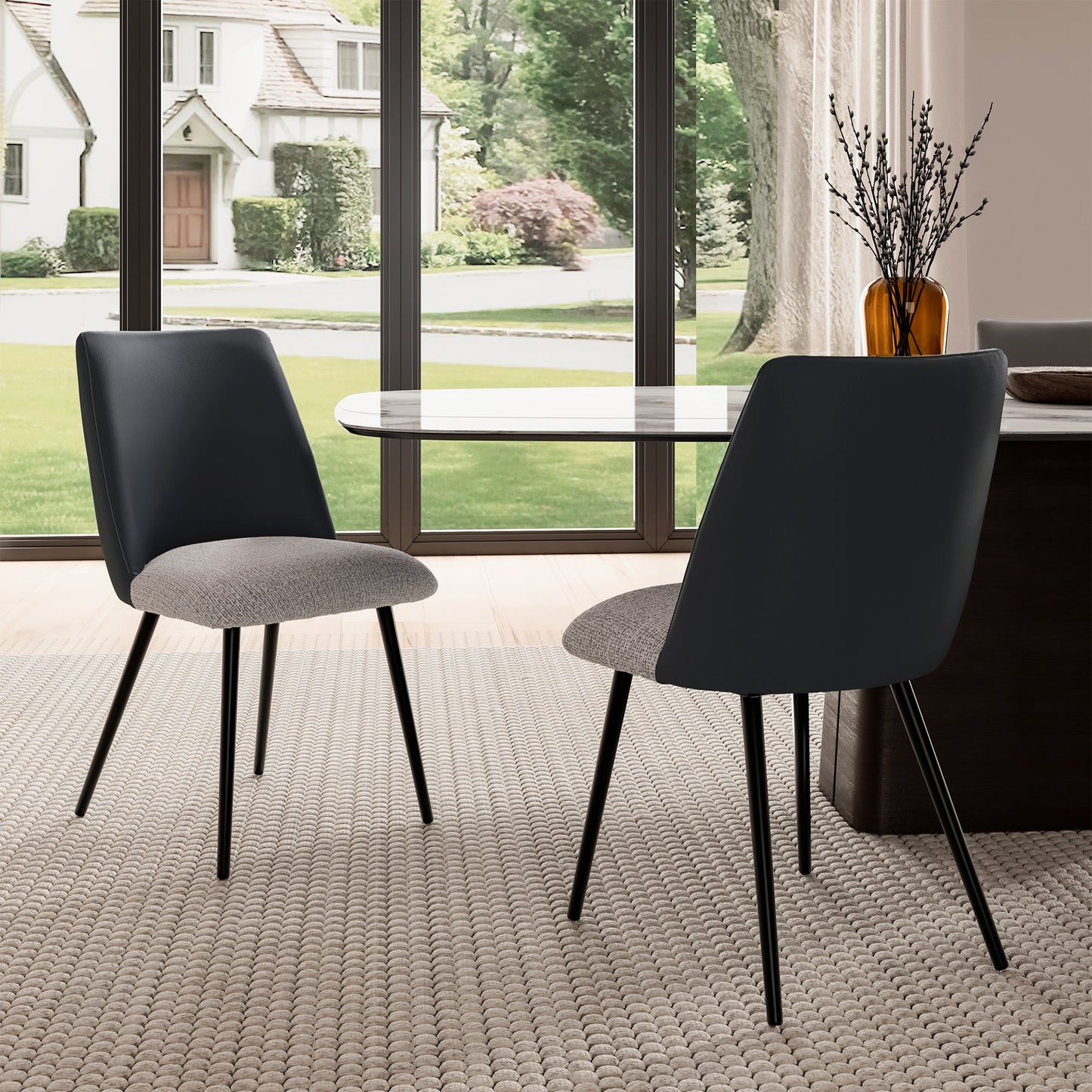 Solace, Upholstered Dining Side Chairs Set of 2, Black Gray