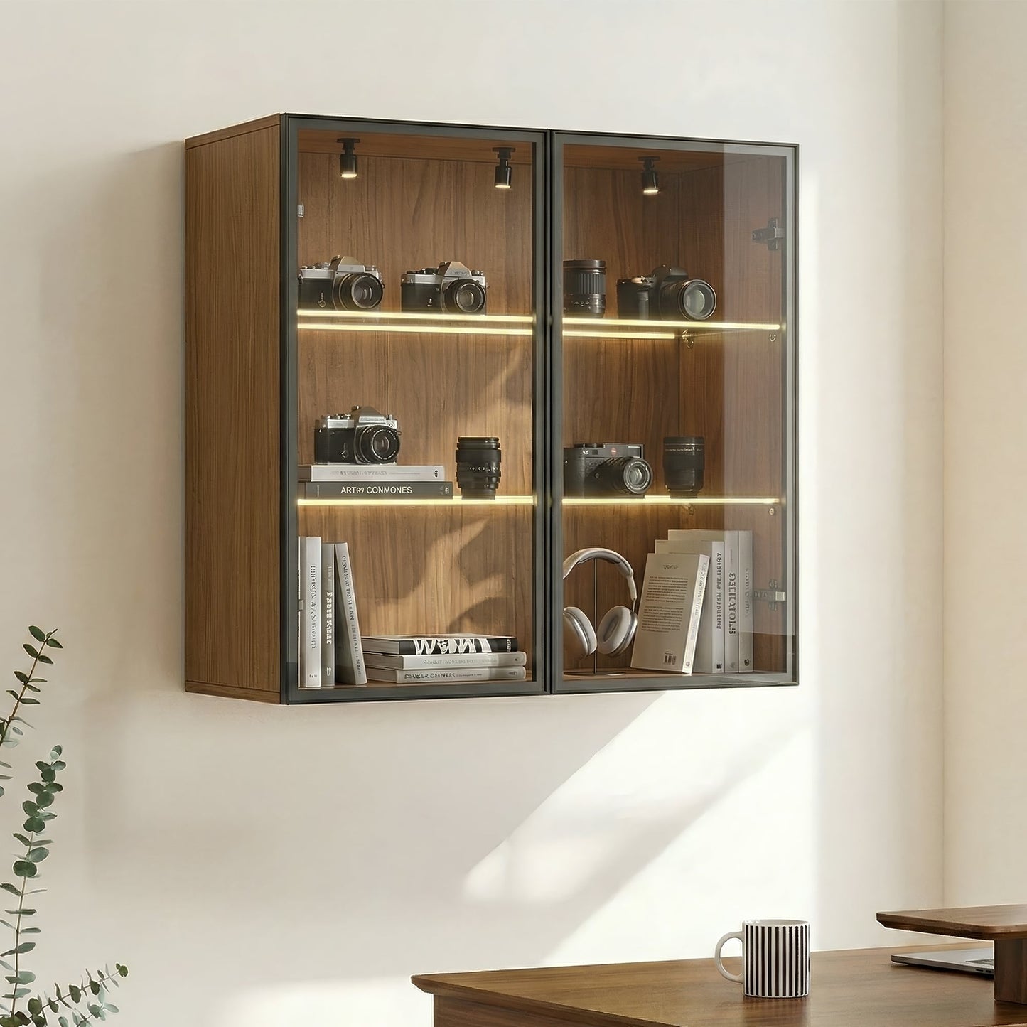 32" Wall Mounted Curio Cabinet with Glass Doors