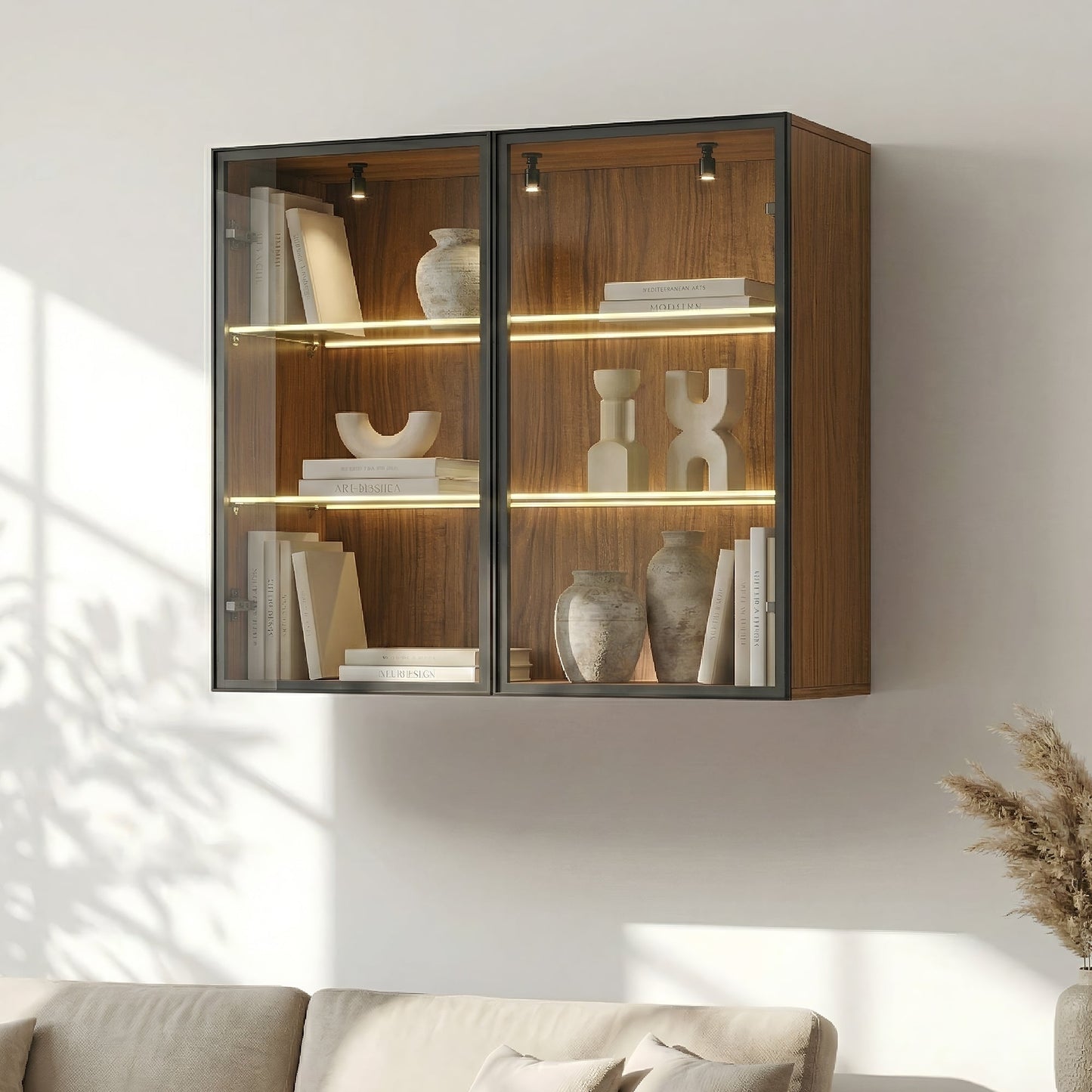 32" Wall Mounted Curio Cabinet with Glass Doors