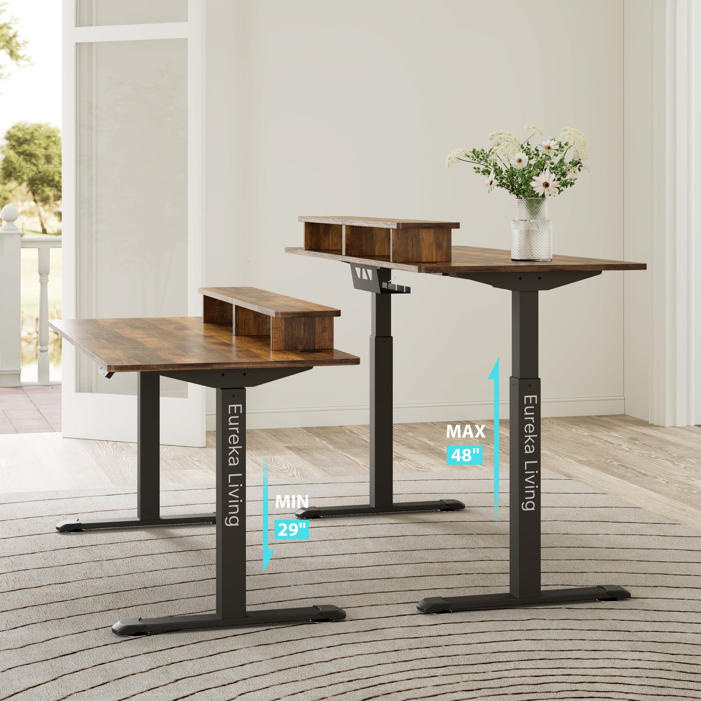 63" x 29" Walnut Height Adjustable Desk with RGB Monitor Stand