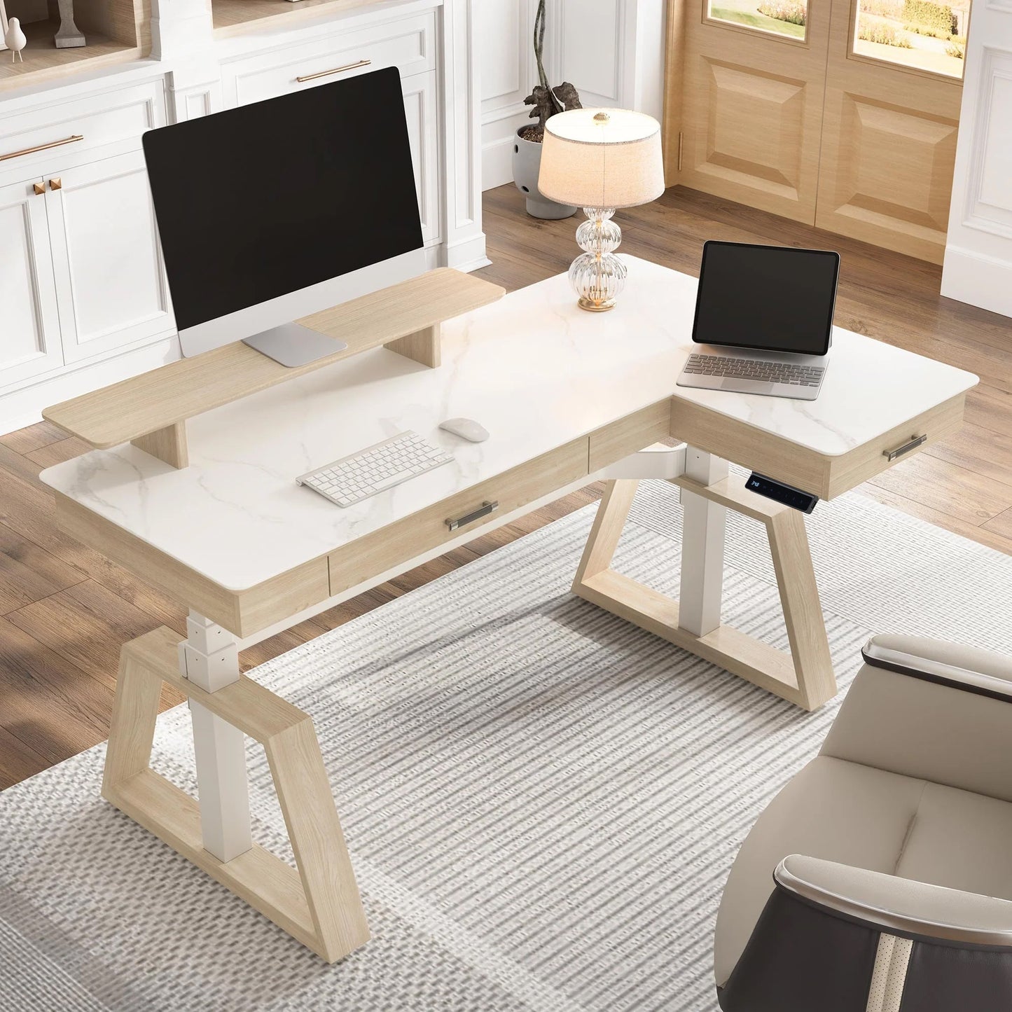 Ark Pro L-Shaped Standing Desk (Sintered Stone, 63"x23")
