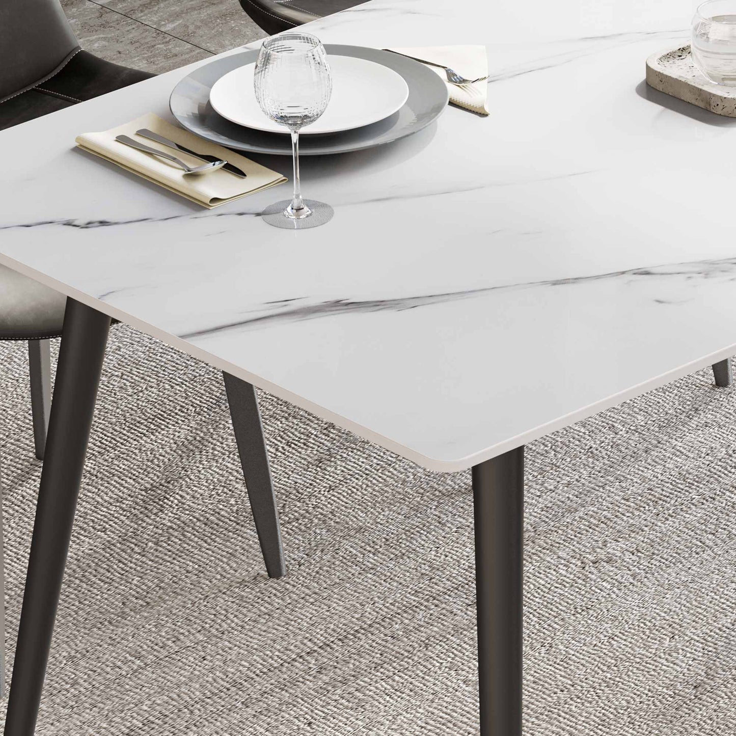 Liam, 55.91" Dining Table with Sintered Stone, White