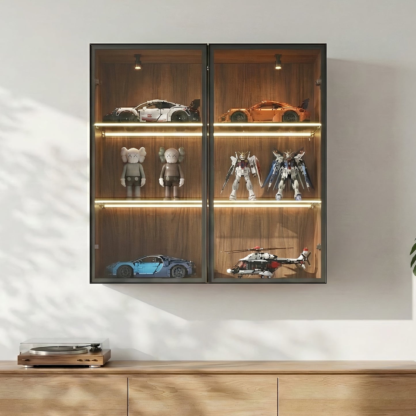 32" Wall Mounted Curio Cabinet with Glass Doors