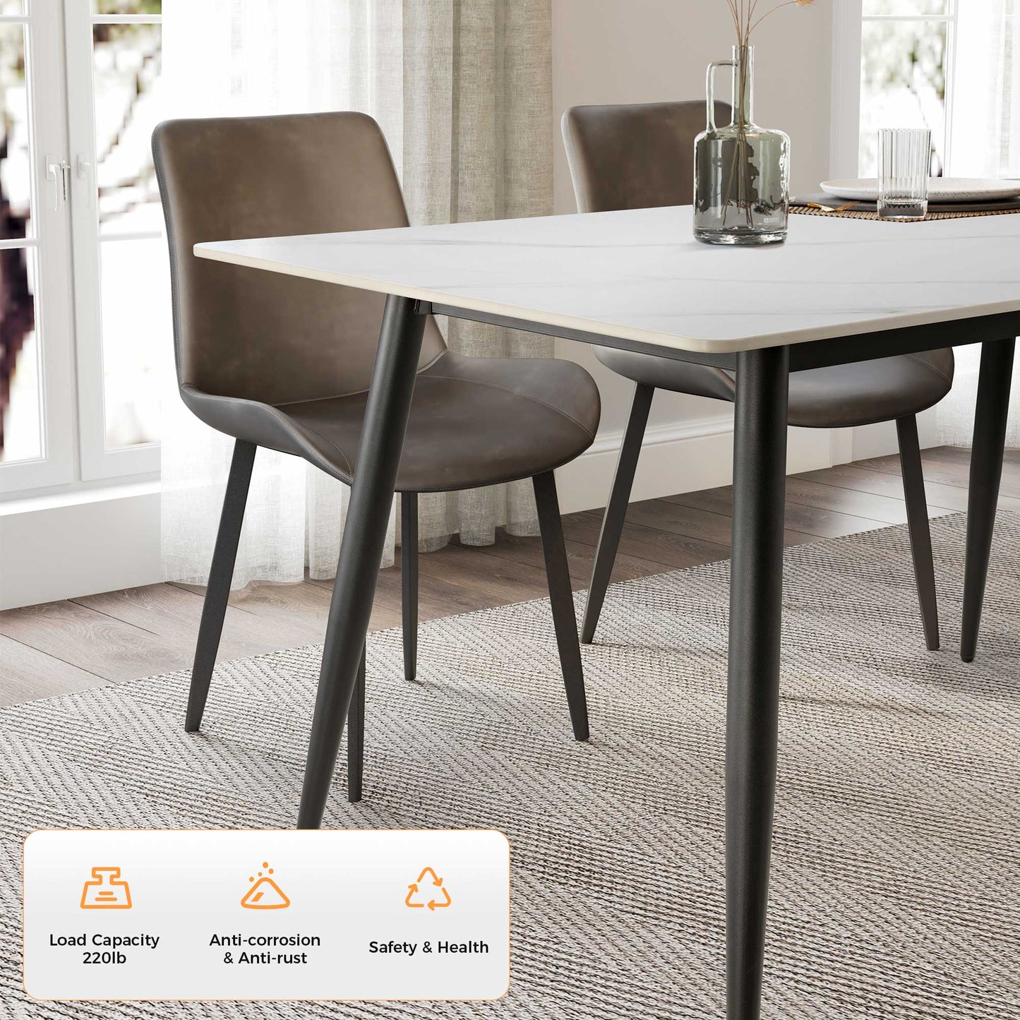 Liam, 55.91" Dining Table with Sintered Stone, White