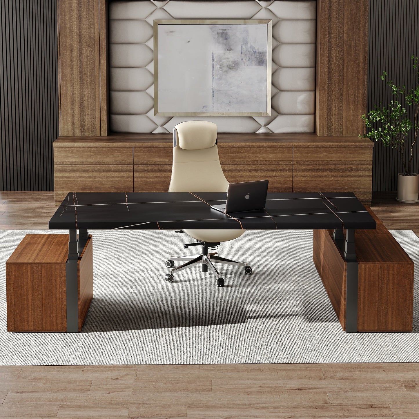 Zen Pro Series, 87"/72" Executive Standing Desk with Cabinets Set