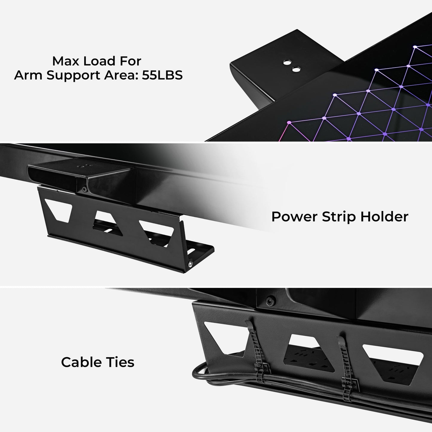 GTG-G55, Glass Desktop Gaming Standing Desk (55"x23")