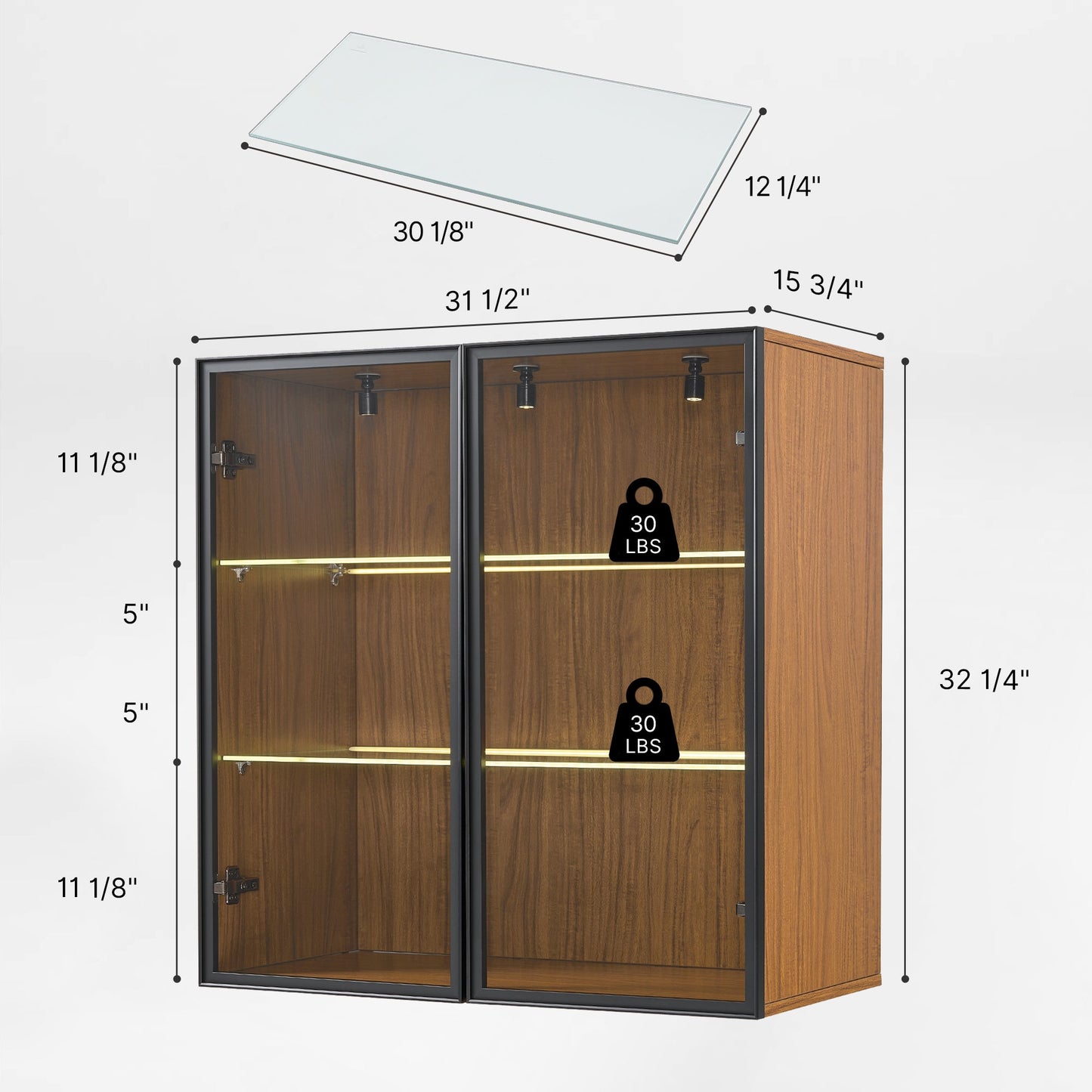 32" Wall Mounted Curio Cabinet with Glass Doors