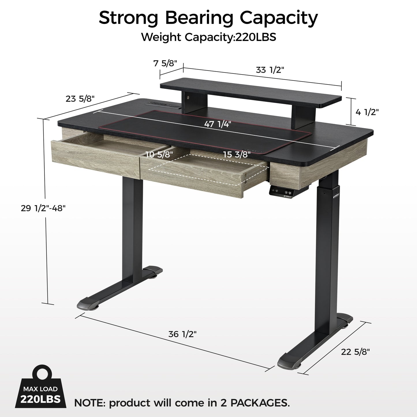 Standing Desk with Drawers, Wood Finish (47''/55'')