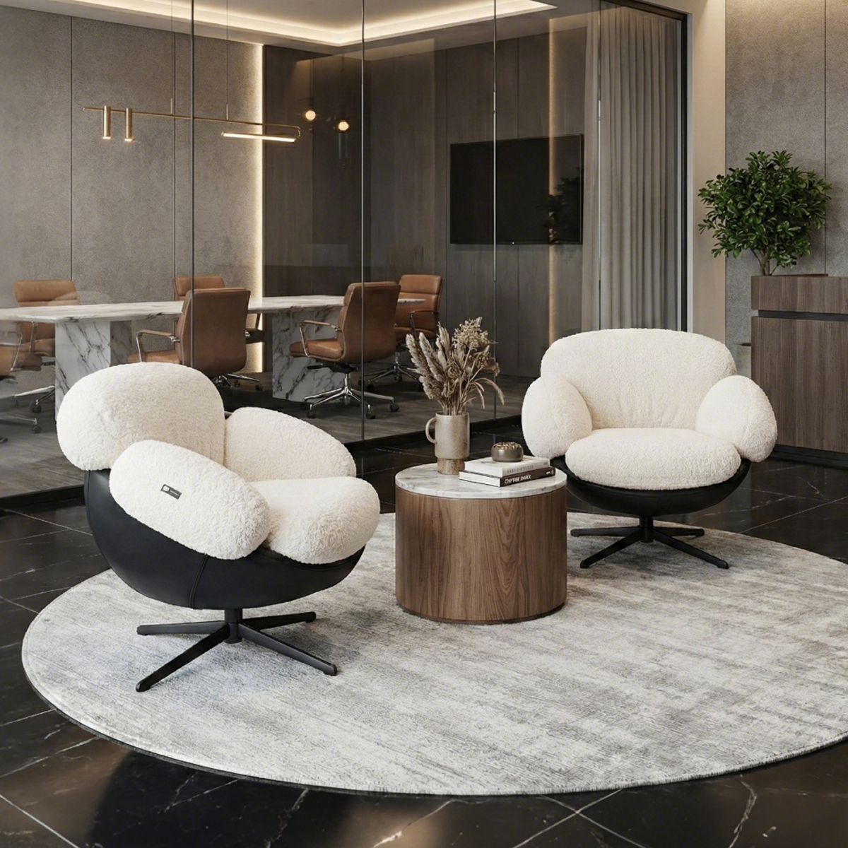 Cara, Modern Comfy Swivel Lounge Chair, White
