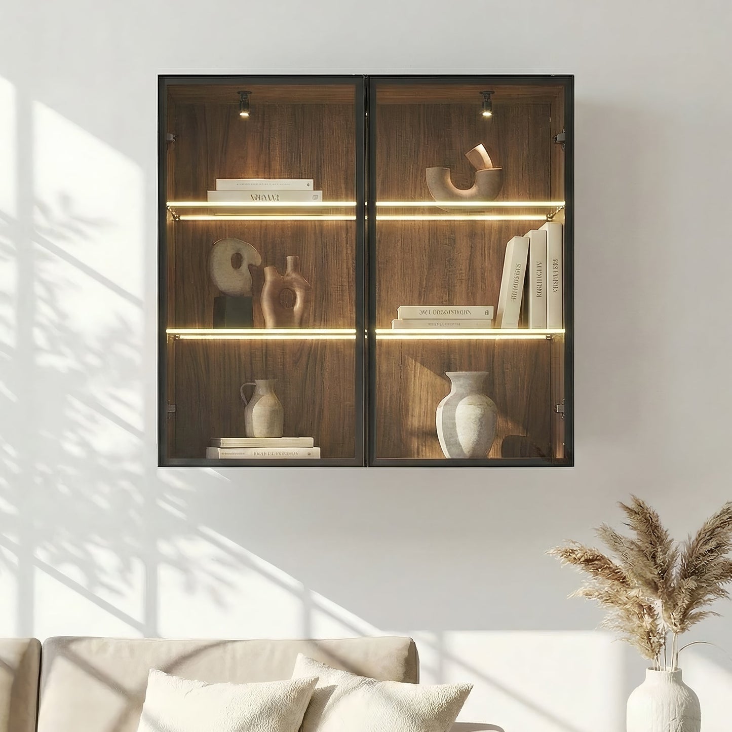 32" Wall Mounted Curio Cabinet with Glass Doors