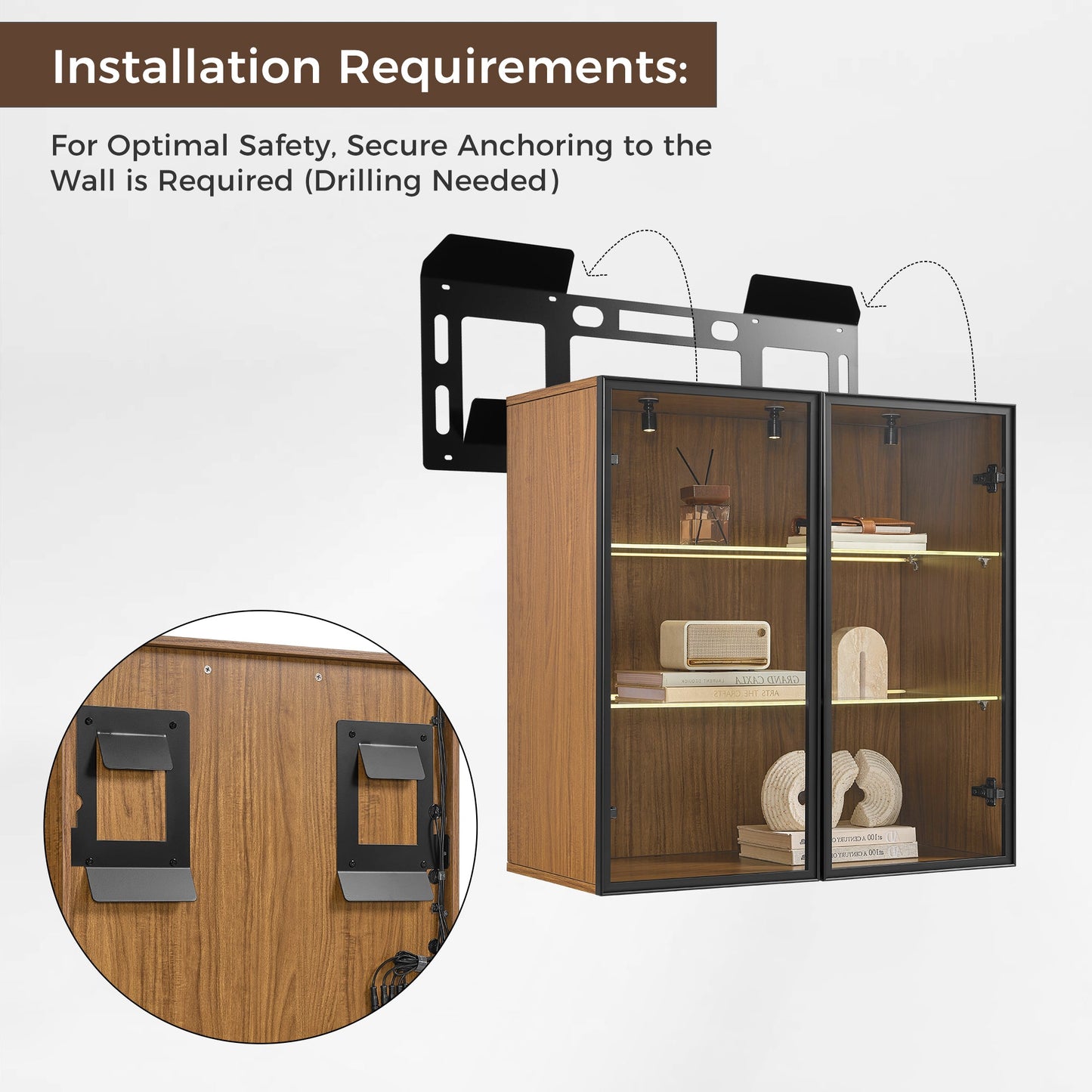 32" Wall Mounted Curio Cabinet with Glass Doors