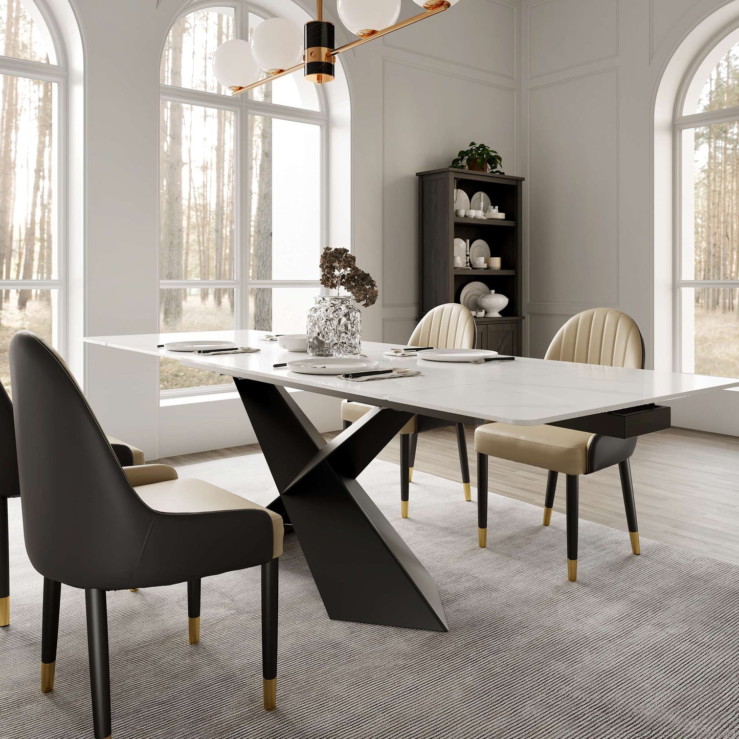 Evelyn, 70"- 102" Extendable Dining Table with Slate, White