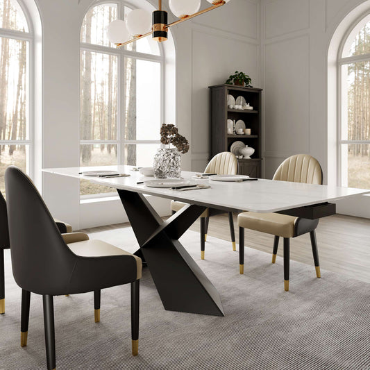 Evelyn, 70"- 102" Extendable Dining Table with Slate, White