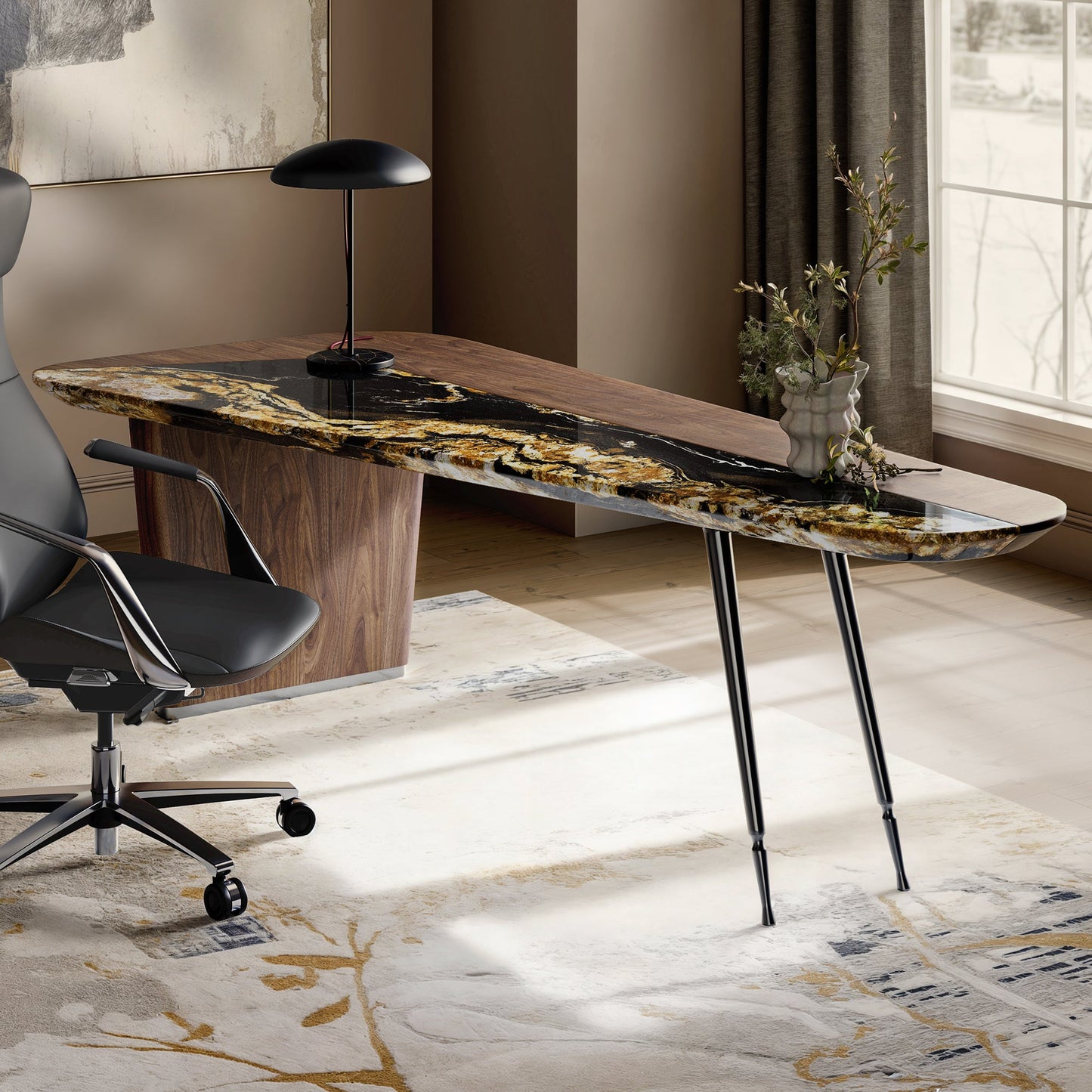 [Coming Soon] Magma, Natural Marble & Wood Top Office Desk (86"x37")