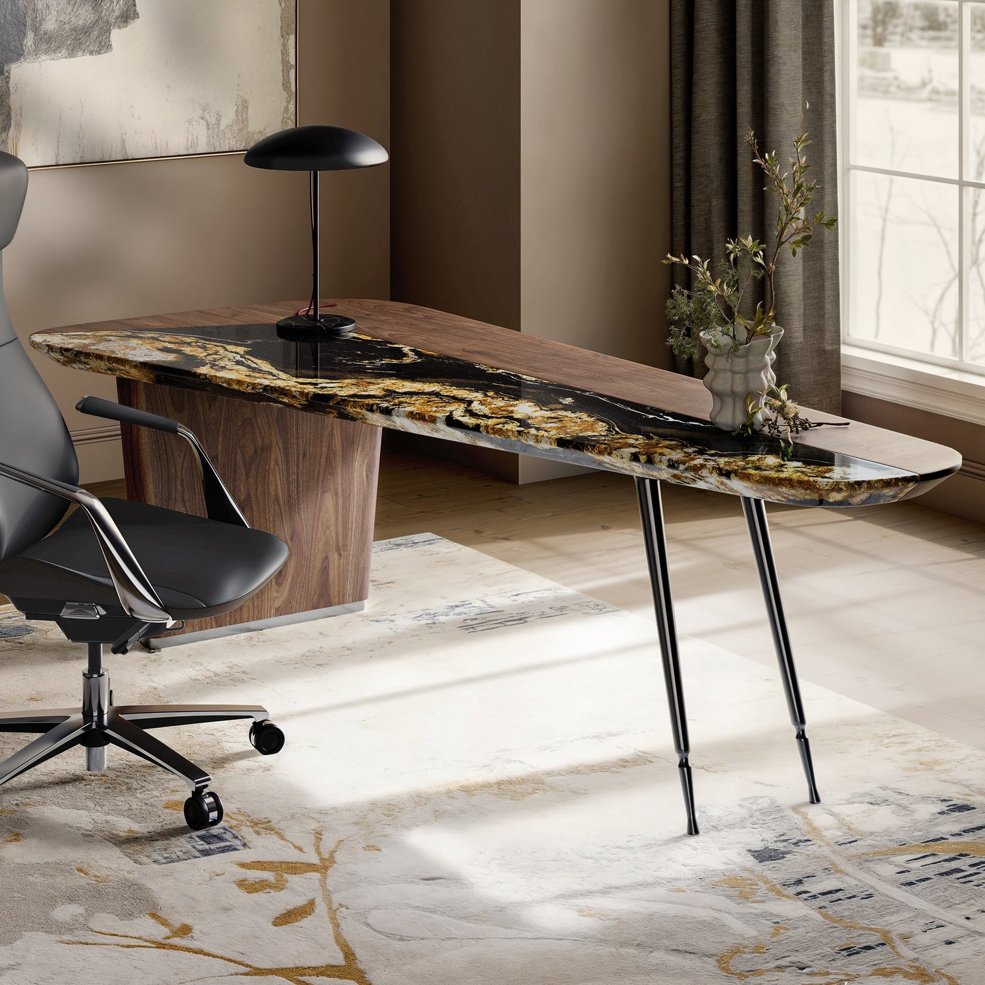 [Coming Soon] Magma, Natural Marble & Wood Top Office Desk (86"x37")