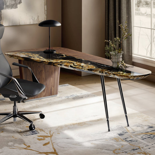 [Coming Soon] Magma, Natural Marble & Wood Top Office Desk (86"x37")