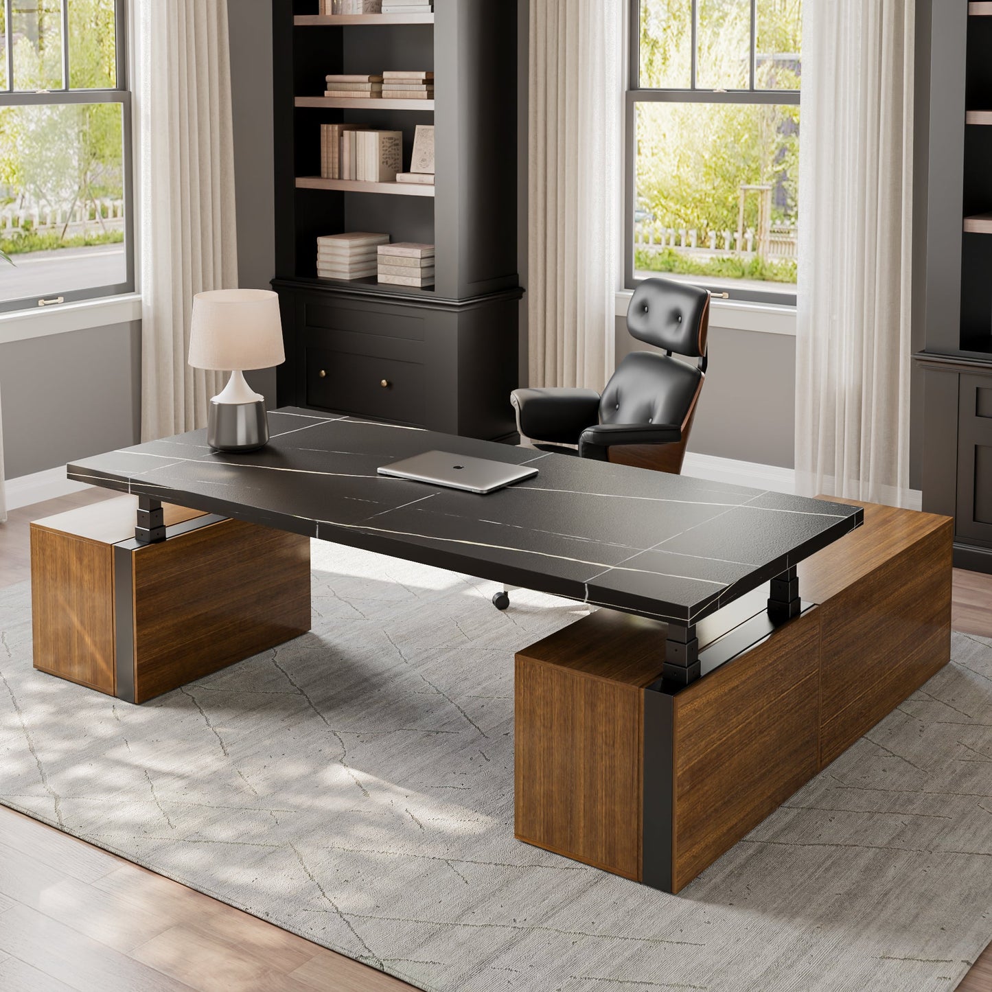 Zen Pro Series, 87"/72" Executive Standing Desk with Cabinets Set