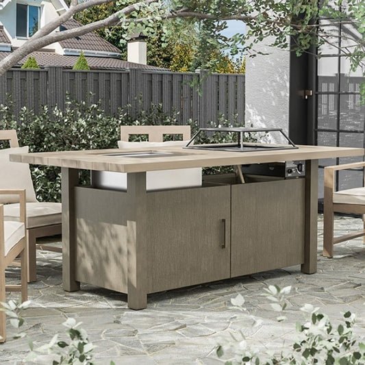 Bordeaux Dining Table w/ Fire Pit & Cooler Outdoor Table Brown