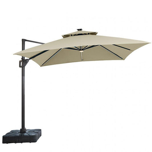 Aurora 10 Ft Square Umbrella w/ Double Top w/ LED Bulb Umbrella Beige