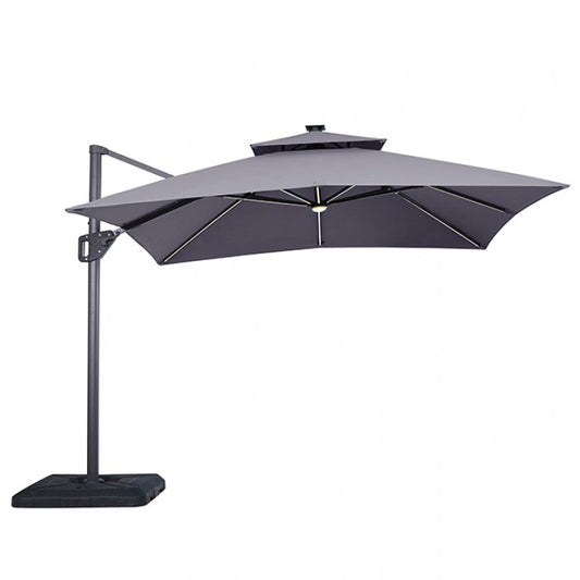 Aurora 10 Ft Square Umbrella w/ Double Top w/ LED Bulb Umbrella Gray