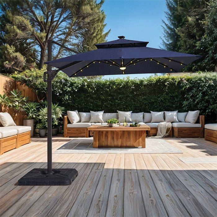 Xico 8 Ft Square Umbrella w/ Double Top w/ LED Light Umbrella Blue