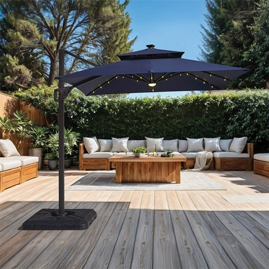 Xico 8 Ft Square Umbrella w/ Double Top w/ LED Light Umbrella Blue