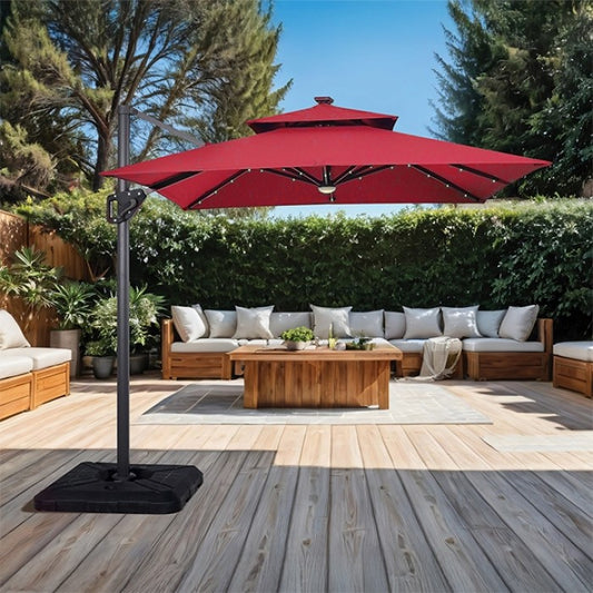 Xico 8 Ft Square Umbrella w/ Double Top w/ LED Light Umbrella Red