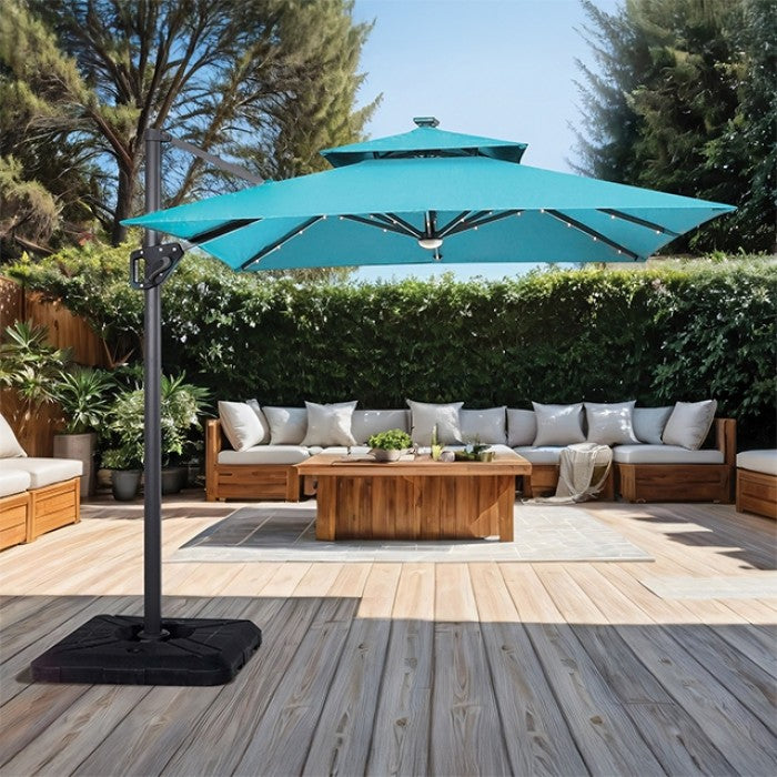 Xico 8 Ft Square Umbrella w/ Double Top w/ LED Light Umbrella Teal