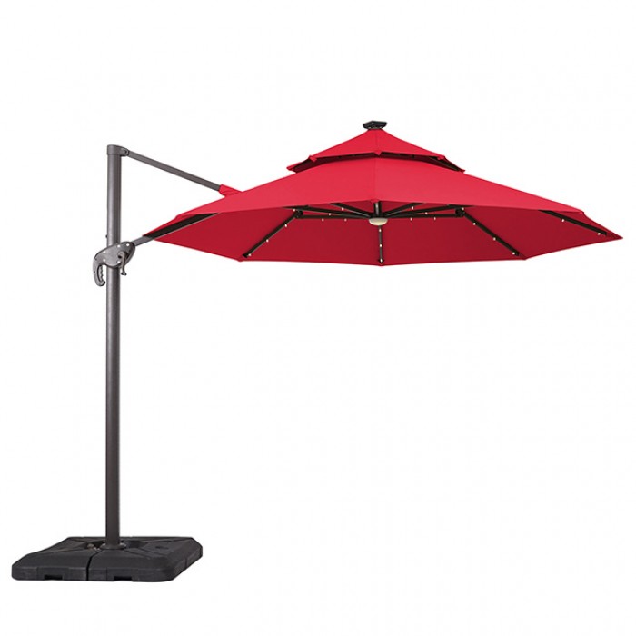 Nuti 10 Ft Round Umbrella w/ LED Light Umbrella Red